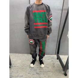 Pants 2023ss Saint Michael Dark Grey ssnttrs print Vintage Crack Hoodie Crewneck Sweatpants Washed Black Jogger Drawstring Pants