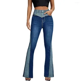 Women's Jeans Patchwork Bootcut Fashion Contrast Colour High Waist 2024 Women Y2k Flare Pant Denim Trousers Streetwear