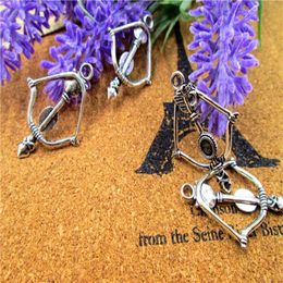 60pcs Arrow Charms Antique Silver Lovely 3D Filigree Bow And Arrow Charm Pendant 35x25mm285Q