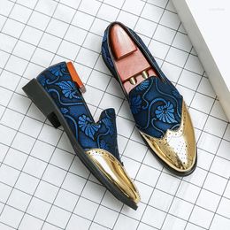 Dress Shoes Men Leather For Classic Gentleman Wedding Prom Luxury British Gold Blue National Pattern Oxfords Hombre