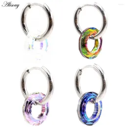 Hoop Earrings Alisouy 2PCS Retro Rock Punk Hiphop Stainless Steel Acrylic Circle Round Ear Helix Clip Huggie Buckle Women Men