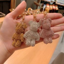 Cute Handmade jewelry DIY Cartoon Rhinestone Bears Keychain Crystal Bomgom Bear Key Chain Keyring Bag Charm Pendant Accessories 15268m