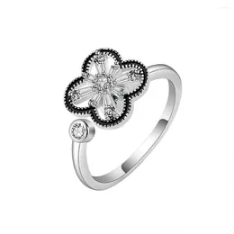 Cluster Rings Black Awn 2024 Flower Wedding For Women 925 Sterling Silver Jewellery Engagement Ring Bague C504