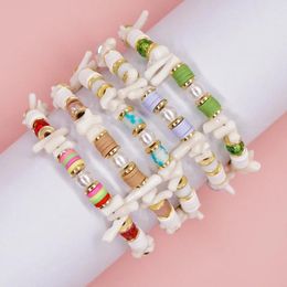 Link Bracelets Macarone Dopamine Friend Handpiece White Coral Imitation Pearl Iron Gallstone Soft Ceramic Lobster Bracelet Female