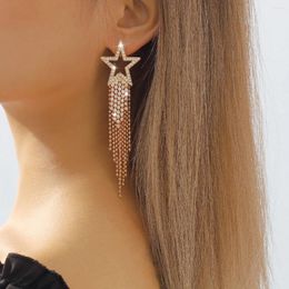 Dangle Earrings 2024 Trend Shiny Rhinestone Five-point Star Pendant For Women Fashion Tassel Long Party Jewelry