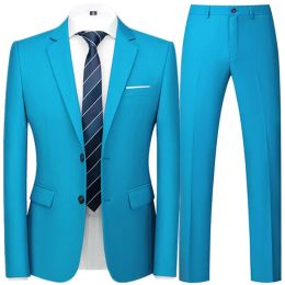 Suits 2023 Spring Autumn Fashion New Men's Business Casual Solid Color Suits / Male One Button Blazers Jacker Coat Trousers Pants