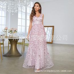 Casual Dresses Women's Fashion Long Party Dress Peach Pink Sleeveless Prom Elegant V-Neck Woman