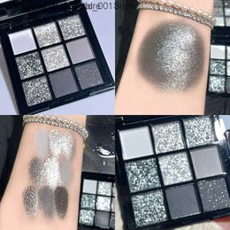 Eye Shadow 9 Colour Smokey Matte Glitter eye shadow Palette Tiny Sequins eye shadow Makeup Palette Cool Tone Grey Black Eye Colour PaletteQ240229