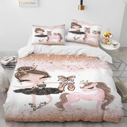 sets Cartoon Cute Ballet Girl Ballerina Comforter Bedding Set,Duvet Cover Bed Set Quilt Cover Pillowcase,Queen Size Bedding Set Kids