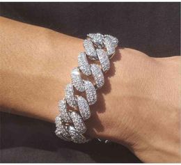 Mens Iced Out Link Gold Silver Bracelets Cubic ZIrconia Bling Open Lock Seamless Cuban Miami Chain Hip Hop Jewlery2603585