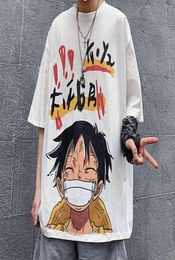 HOUZHOU Summer Short Sleeve Tshirts Graphic Tee White Harajuku Anime One Peace Luffy Men039s Clothes Japanese Streetwear Hip H7612591