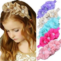 Hair Accessories 100Pcs Princess Kids Triple Chiffon Flowers Headband Baby Girls Elastic Peal Hairband For Pography