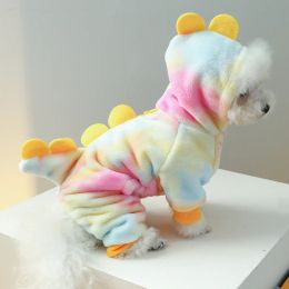 Rompers Funny Overalls for Dogs Coral Fleece Winter Warm Dog Costume Cute Dinosaur Cosplay Pet Costume for Small Dogs Pet Accessories