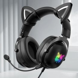 Headphones Onikuma x11 Flash Light Cat Ear Gaming Headset RGB helmets Gamer Girl Headphones y2k Wired Headphones With Mic For PC xbox