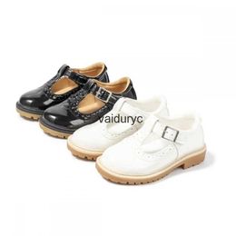 Flat shoes Fashion New Girls Shoes Pu Casual Leather Shoe T-Buckle ldrens Anti-Slip Waterproof Soles Four Seasons VersatileH24229