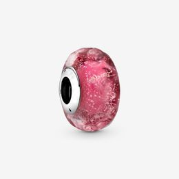 New Arrival 100% 925 Sterling Silver Wavy Fancy Pink Murano Glass Charm Fit Original European Charm Bracelet Fashion Jewellery Acces235L