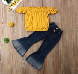 Fashion Toddler Kids Baby Girls Summer Clothes Party Sets Tops TShirt Flared Pants 2Pcs Girl Clothing Outfits2018223