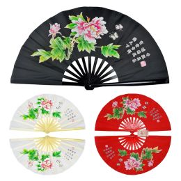 Arts Tai Chi Fan Bamboo Kung Fu Martial Arts 34 Centimeter Fans Wushu Art Martiaux Cosplay Dance Performance Fan Red Kun Master