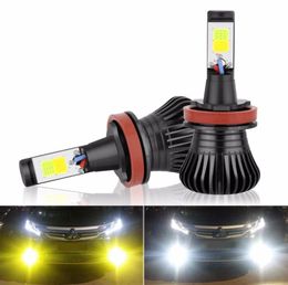 2X H11 H8 H9 LED Fog Light Bulb DRL Lamp Dual ColorWhite and yellow in One Design White and Amber Switch ly 12V 2800LM Auto 4808179