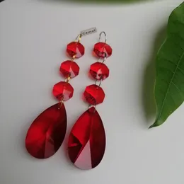 Chandelier Crystal Camal 2Pcs Bead Red 38mm Garland Prism DIY Pear Shaped Pendant Part Hanging Garden Wedding Home Decor