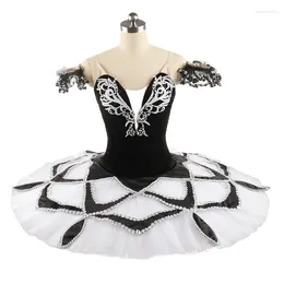 Stage Wear Fine Pattern Professional High Quality Custom Performance Competition Girls Kids Black Swan Lake Ballet Tutu