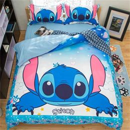 Set Cute Stitch Printed Cartoon Quilt Cover 3D Children's Bedding Set 3piece Set 1 Quilt Cover 2 Pillowcases Support Customized Sheer Curtains