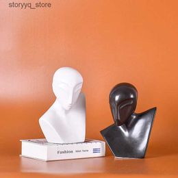 Other Home Decor Ceramic Figure Sculpture Black and White Face Statue Abstract Handicraft Character Ornament Bust Home Decoration Figurines Q240229