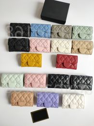 Luxury c c brand fashion designer women card holders wallet fold flap classic pattern caviar lambskin wholesale woman small mini pure Colour Pebble leather with box