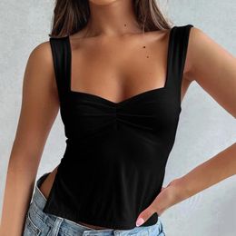 Women's T Shirts Women T-Shirt Sleeveless Crop Top Sexy Pleated Tank Bustier Strappy Slits Cropped Vintage & Blusas Korean Y2k