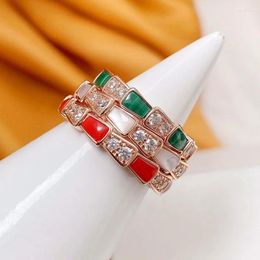 Cluster Rings European Classic Rose Gold Natural Stone Snake Bone Ring Women's High-end Luxury Fashion Brand Jewellery Lovers Gift