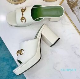 Designer thick soled high heeled shoes with metal buckle and slippers white fashion sandals summer women's shoes fairy black women's high he