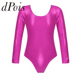 Gymnastics Kids Girls Shiny Metallic Long Sleeves Bodysuit Gymanstic Leotard for Girl Dancing Yoga Ballet Leotard Skating Dance Jumpsuit