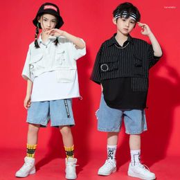 Stage Wear Children Denim Shorts Slim Plaid Shirt Ballroom Dancing Clothes Hip Hop Costumes For Girls Boys Dancewear Street Dance Suit