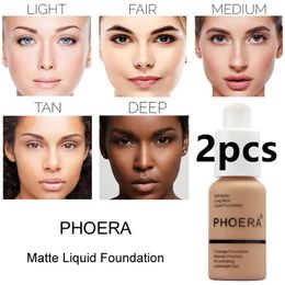 2pcs PHOERA Foundation 30ML Long Lasting Whitening Waterproof Foundation Cream Cosmetics Makeup Base Oil-control Matte Concealer 240220