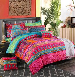Set WASART Bohemian ethnic style duvet cover bed sheet pillowcase home 2 person luxury double bed quilt cover bedding set king size Sheer Curtains