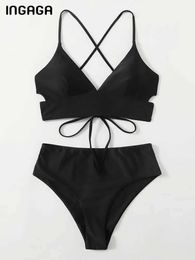 Swim wear Sexy Black Bikinis 2023 Woman Swimsuits Cut Out Swimwear Women Summer Beachwear String Bathing Suits Swim Wear New 240229