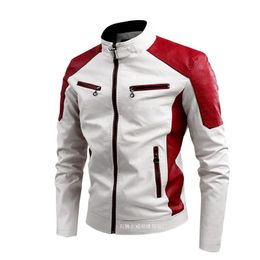 Mens Leather Jacket with Standing Collar Retro Warm Leisure Motorcycle Coat Autumn and Winter Top Fashion 240223