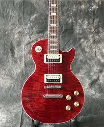 hot selling Slas Electric Guitar with Flame Maple top in Red color,rosewood fingerboard and frets end binding Guitarra