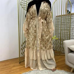 Ethnic Clothing Eid Ramadan Sequins Open Abaya Dubai Turkey Kaftan Muslim Women Maxi Dress Kimono Cardigan Caftan Longue Femme Musulmane