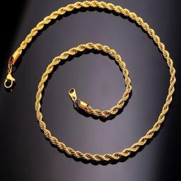 18K Real Gold Plated Stainless Steel Rope Chain Necklace for Men Gold Chains Fashion Jewellery Gift180x