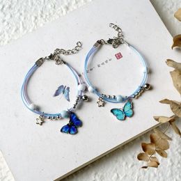 Charm Bracelets Fashion Simple Blue Butterfly Couple Bracelet For Lovers Party Gifts Handmade Braided Chain Jewellery Accessories