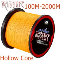 Lines Warknife 16 Strands 100M 2000M Hollow Core PE Extreme Japan Braided Fishing Line 20LBs500LBs Assist Line Fluorescent Orange