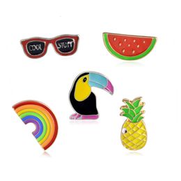 Cartoon Brooch, Personalised Rainbow Glasses, Bird Fruit Drop Oil Brooch