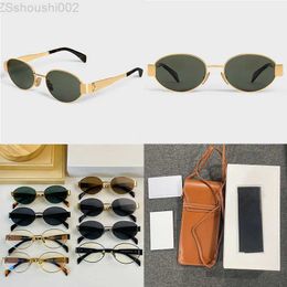 Women Arc de Triomphe Oval Frame Sunglasses CL 40235 Womens Gold Wire Mirror Green Lens Metal Leg Triplet Signature on Temple With brown eyewear bag TN3J