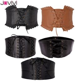 Belts Jovivi Fashion Women Elastic Wide Waistband Wrap Cinch Retro High Waist Belt Laceup Tie Leather Corset Cinch Casual Waistbelts