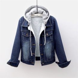 Plus Size S-5XL Autumn Winter Jacket Women Plus Thin Cashmere Hooded Denim Jackets Female Casual Short Jean Coat Jacket female240228