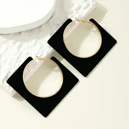 Hoop Earrings 2024 Trendy Black Square Hollow Acrylic For Women Exaggerated Large Geometric Alloy Jewellery