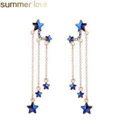 Blue Stars Tassel Long Earrings Delicate Alloy Vintage Drop Earring for Elegant Girls Women Fashion Jewelry6796329