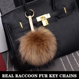 MPPM 100% Real Raccoon Fur Pompom Keychain Accessories Chain Mixed Colours Big Size Ball Bag 240223