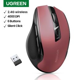 Mice UGREEN Mouse Wireless 2.4G Mouse 4000 DPI Silent 6 Mute Buttons Red Blue Black Mice For MacBook Tablet Laptop Mice Quiet Mouse